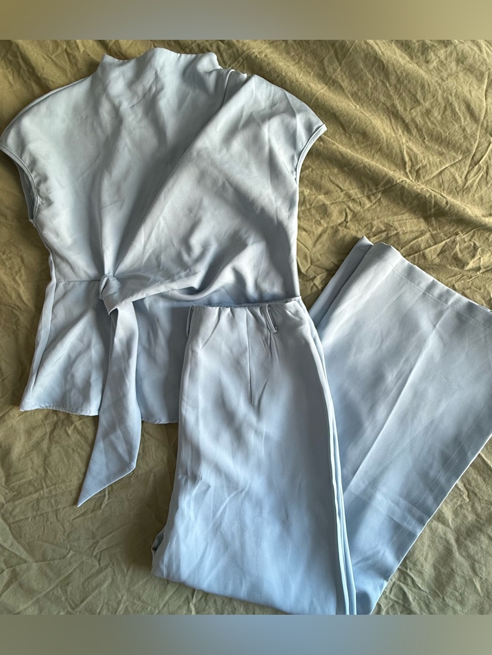 YOZY plain ruched front top and wide leg dress pants set
